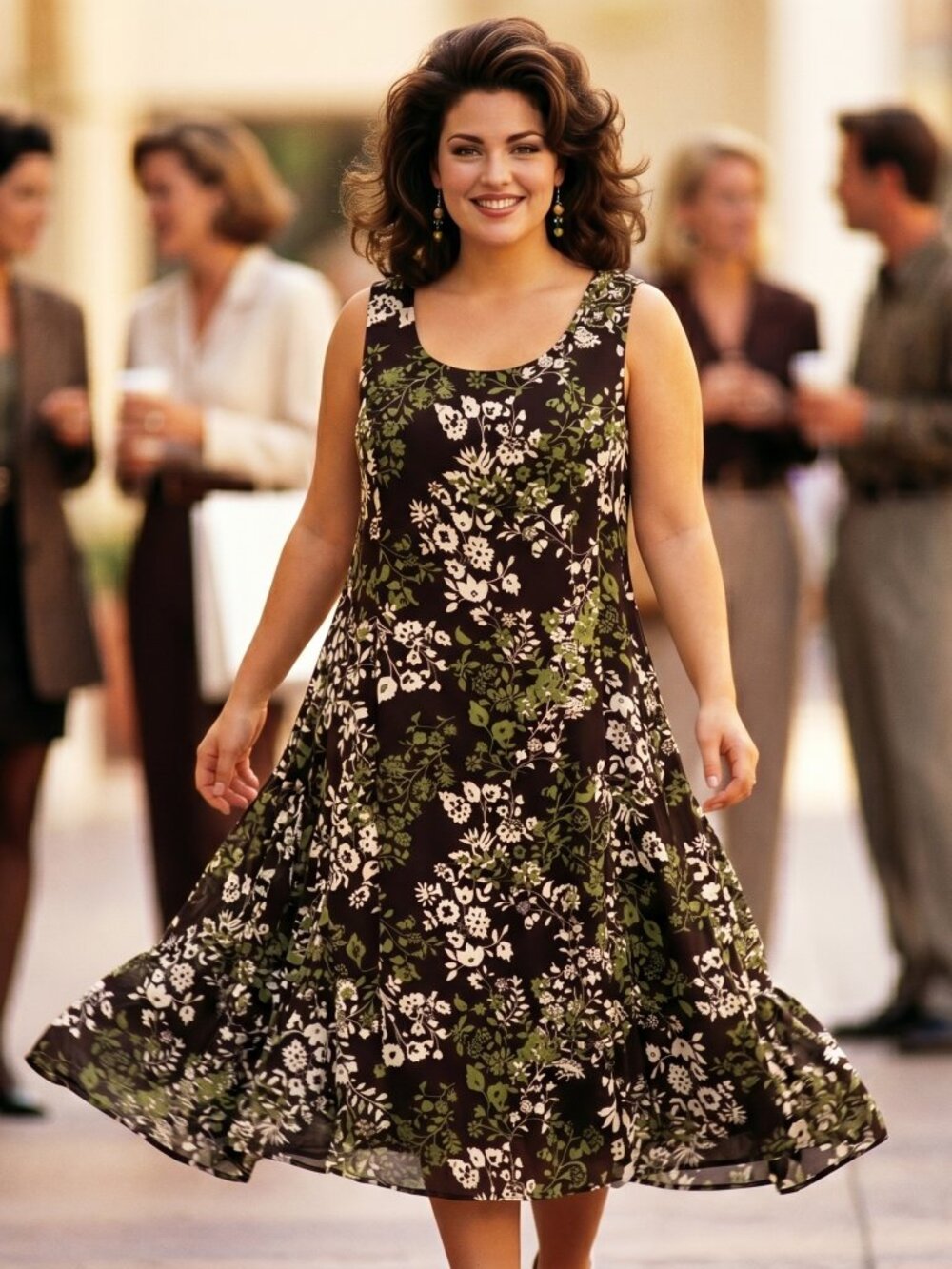 Studio I Women 14 Maxi Dress Brown Green Floral Sleeveless Archival Cottagecore
